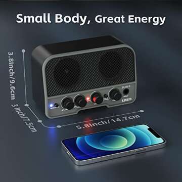 LEKATO Mini Guitar Amp Rechargeable Electric Guitar Amplifier 5W, Clean/Overdrive,Bluetooth Guitar Amp Portable Guitar Amp for Daily Practice,Black
