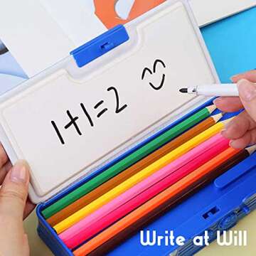 Pop Up Multifunction Pencil Case, Cute Cartoon Pen Box Organizer Stationery with Password Lock, Sharpener, Schedule, Whiteboard, School Supplies, Best Birthday Gifts for Kids Teens, Blue, no