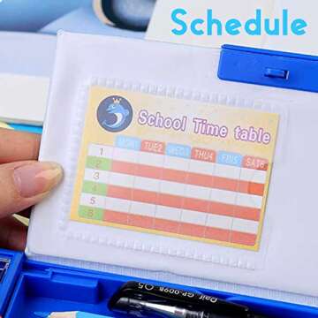 Pop Up Multifunction Pencil Case, Cute Cartoon Pen Box Organizer Stationery with Password Lock, Sharpener, Schedule, Whiteboard, School Supplies, Best Birthday Gifts for Kids Teens, Blue, no