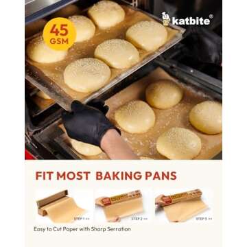 Katbite 15in x 242ft Unbleached Parchment Paper Roll, 300 Sq.Ft, Non-Stick with Serrated Cutter for Baking, Cooking, Air Fryer