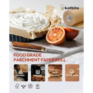 Katbite 15in x 242ft Unbleached Parchment Paper Roll, 300 Sq.Ft, Non-Stick with Serrated Cutter for Baking, Cooking, Air Fryer