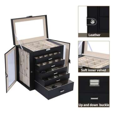 BOOVO Jewelry Box For women, 6 Layer Large Jewelry Organizer With Mirror, Multi-Function Storage Box...