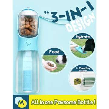 MoonyMars Portable Dog Water Bottle, 3-in-1 Dog Travel Water Bowl with Food Container & Poop Bag Hol...