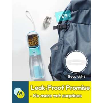 MoonyMars Portable Dog Water Bottle, 3-in-1 Dog Travel Water Bowl with Food Container & Poop Bag Holder, Pet Water Dispenser Summer Outdoor Walking Hiking Accessories for Large Dog - Blue, 20oz