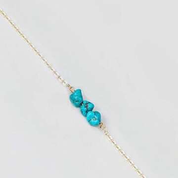 Befettly Womens Gold Choker Necklace Handmade 14K Gold Fill Round Bead Chain-CK2-Turquoise