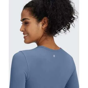 G4Free Womens Long Sleeve Tops Slim Fall Tshirt Gym Athletic Shirts Workout Tops Yoga Base Layer Basic Tight Shirt (Blue Gray,M)
