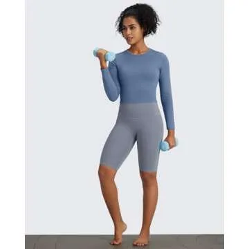 G4Free Womens Long Sleeve Tops Slim Fall Tshirt Gym Athletic Shirts Workout Tops Yoga Base Layer Basic Tight Shirt (Blue Gray,M)