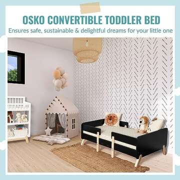 JPMA & Greenguard Gold Certified Dream On Me Osko Convertible Toddler Bed Made with Sustainable New Zealand Pinewood