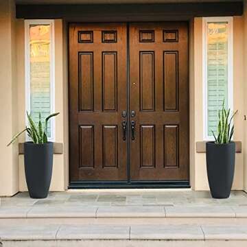 Kante 23.6" H Charcoal Concrete Tall Planters (Set of 2), Large Outdoor Indoor Decorative Plant Pots...