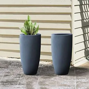 Kante 23.6" H Charcoal Concrete Tall Planters (Set of 2), Large Outdoor Indoor Decorative Plant Pots with Drainage Hole and Rubber Plug, Modern Style for Home and Garden