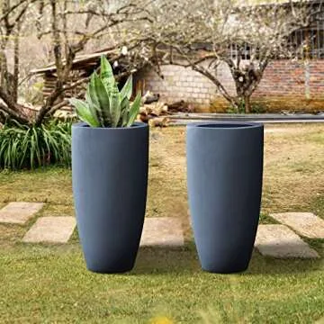 Kante 23.6" H Charcoal Concrete Tall Planters (Set of 2), Large Outdoor Indoor Decorative Plant Pots with Drainage Hole and Rubber Plug, Modern Style for Home and Garden