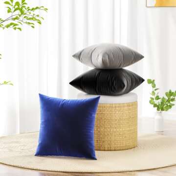 ONME Black Velvet Pillow Covers, Throw Pillow Covers 18x18 inch, Set of 2 Soft Decorative Pillow Cover for Couch Décor