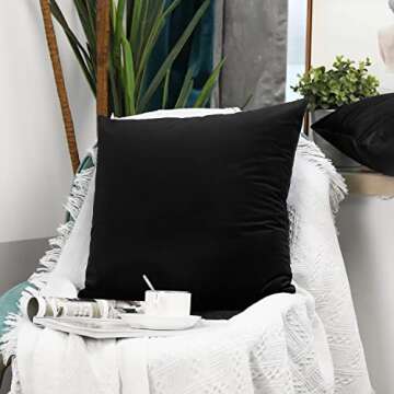 ONME Black Velvet Pillow Covers, Throw Pillow Covers 18x18 inch, Set of 2 Soft Decorative Pillow Cover for Couch Décor