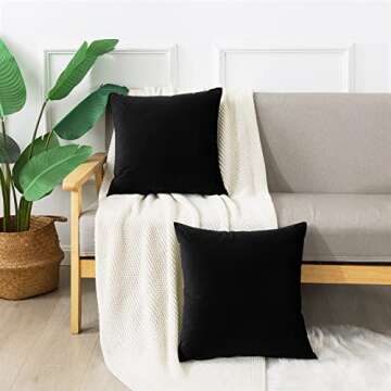 ONME Black Velvet Pillow Covers, Throw Pillow Covers 18x18 inch, Set of 2 Soft Decorative Pillow Cover for Couch Décor