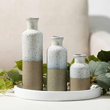 Sullivans White Tan Ceramic Vases for Farmhouse Decor
