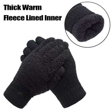 ViGrace Women's Winter Warm Touch Screen Gloves Cable Knit Wool Fleece Lined Touchscreen Texting Mittens for Women