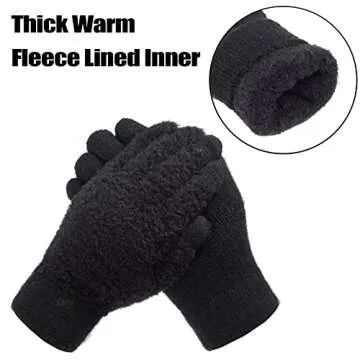 ViGrace Women's Winter Warm Touch Screen Gloves Cable Knit Wool Fleece Lined Touchscreen Texting Mittens for Women