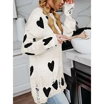 Tutorutor Womens Off The Shoulder Sweaters Oversized Lightweight Long Sleeve Cute Heart Loose Fit Knit Hollow Pullover Blouse White Black
