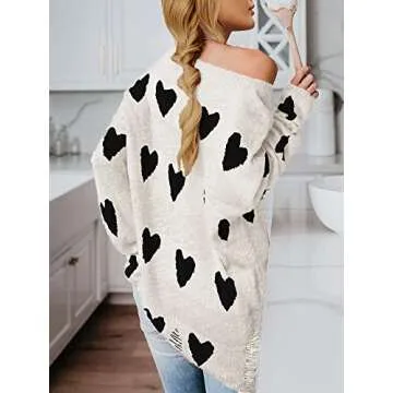 Tutorutor Womens Off The Shoulder Sweaters Oversized Lightweight Long Sleeve Cute Heart Loose Fit Knit Hollow Pullover Blouse White Black