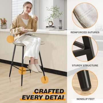 5Rcom 600 lbs Counter Height Bar Stools Set of 3, 24 Inch Leathaire Barstools with Back, Bar Chairs with Metal Legs for Kitchen Island, Dining Room, Party Room & Restaurant, (Beige)