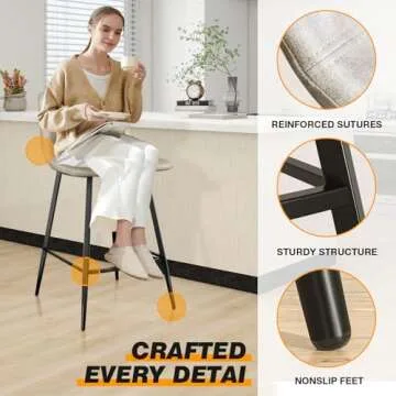 5Rcom 600 lbs Counter Height Bar Stools Set of 3, 24 Inch Leathaire Barstools with Back, Bar Chairs with Metal Legs for Kitchen Island, Dining Room, Party Room & Restaurant, (Beige)