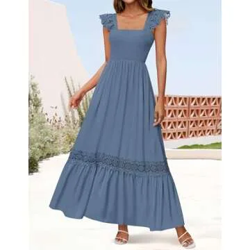 ZESICA Women's Flowy Summer Lace Strap Maxi Dress