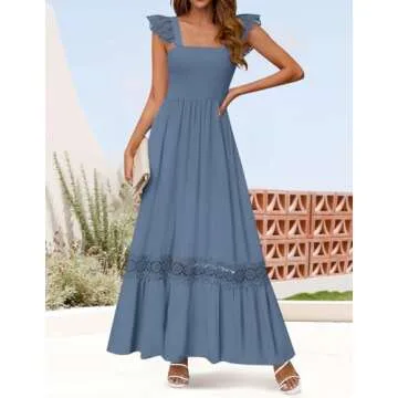 ZESICA Women's Flowy Summer Lace Strap Maxi Dress