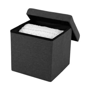 Seville Classics Cushioned Fabric Ottoman Hidden Storage Chest Footrest Chair, Padded Seat for Bedroom, Dorm, Loft, Living Room, Entryway, Hallway, Modern Gray, 15.7" Cube