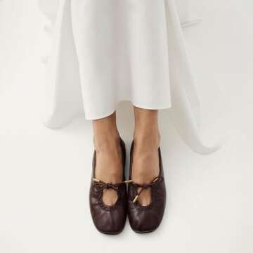 Riekhany Women Ballet Flats Square Toe Lace Up Bow Ballerina Shoes Cute Slip On Casual Comfortable M...