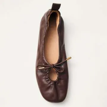 Riekhany Women Ballet Flats Square Toe Lace Up Bow Ballerina Shoes Cute Slip On Casual Comfortable Mary Jane Shoes Chocolate