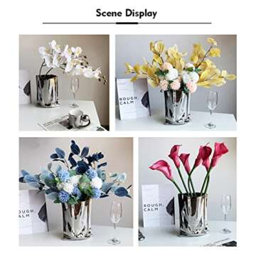Silver Flower Vase, 9.2 Inch Tall Minimalist Ceramic Vase, Eclectic Flowerpot for Home Office Table Decor Housewarming Wedding Birthday Festival Gift