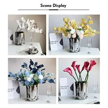 Silver Flower Vase, 9.2 Inch Tall Minimalist Ceramic Vase, Eclectic Flowerpot for Home Office Table Decor Housewarming Wedding Birthday Festival Gift