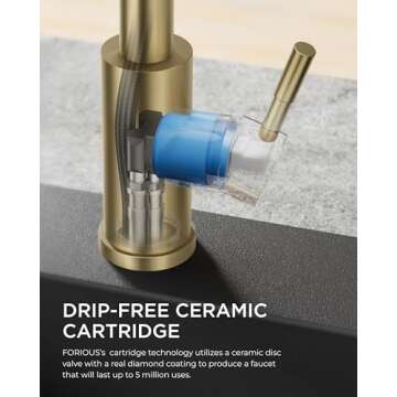 FORIOUS Gold Kitchen Faucets Pull Out Sprayer Stainless Steel, Single Handle Classic Sink Faucet with Deck Plate for 1 or 3 Holes, Suitable for Bar RV Farhouse Laundry