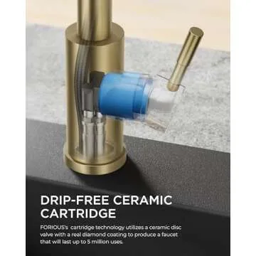 FORIOUS Gold Kitchen Faucets Pull Out Sprayer Stainless Steel, Single Handle Classic Sink Faucet with Deck Plate for 1 or 3 Holes, Suitable for Bar RV Farhouse Laundry