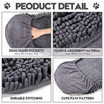 Newwiee 4 Pcs Large Dog Shammy Towel for Drying 32 x 14 in Microfiber Absorbent, Quick Drying Dog Bath Towel with Hand Pocket, Machine Washable for Pet Puppy Cleaning Shower Supplies(Grey)