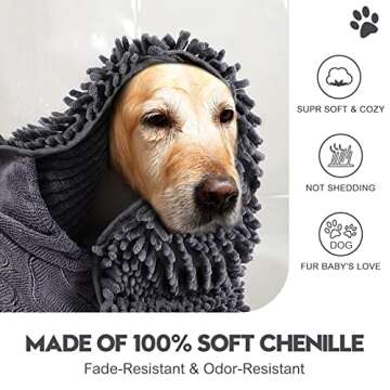 Newwiee 4 Pcs Large Dog Shammy Towel for Drying 32 x 14 in Microfiber Absorbent, Quick Drying Dog Bath Towel with Hand Pocket, Machine Washable for Pet Puppy Cleaning Shower Supplies(Grey)