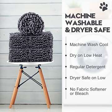 Newwiee 4 Pcs Large Dog Shammy Towel for Drying 32 x 14 in Microfiber Absorbent, Quick Drying Dog Bath Towel with Hand Pocket, Machine Washable for Pet Puppy Cleaning Shower Supplies(Grey)