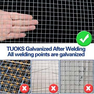 TUOKS Hardware Cloth 1/4 inch Square Openings - 23 Gauge 48'' x 50' Hot-Dip Galvanized Wire Mesh, Welded Cage Wire Rolls Great for Animal Enclosure Chicken Coop Flower Beds Rabbits Wire Fencing
