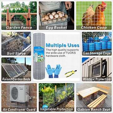 TUOKS Hardware Cloth 1/4 inch Square Openings - 23 Gauge 48'' x 50' Hot-Dip Galvanized Wire Mesh, Welded Cage Wire Rolls Great for Animal Enclosure Chicken Coop Flower Beds Rabbits Wire Fencing