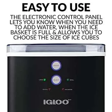 Igloo ICEB33BK Large-Capacity Automatic Portable Electric Countertop Ice Maker Machine, 33 Pounds in 24 Hours, 9 Ice Cubes Ready in 7 minutes, With Ice Scoop and Basket, Black