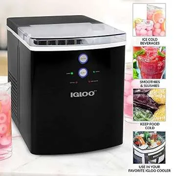 Igloo ICEB33BK Large-Capacity Automatic Portable Electric Countertop Ice Maker Machine, 33 Pounds in 24 Hours, 9 Ice Cubes Ready in 7 minutes, With Ice Scoop and Basket, Black