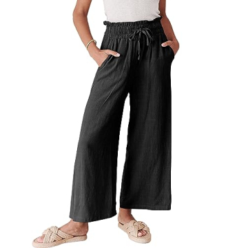 Caracilia Womens Linen Palazzo Pants 2024 Summer Fashion Casual Wide Leg Ruffle Pant Loose Drawstrin...