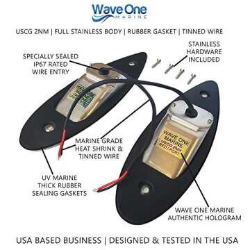 Wave One Marine Flush Mount LED Shark Eye Boat Navigation Teardrop Lights | Red And Green Stainless ...