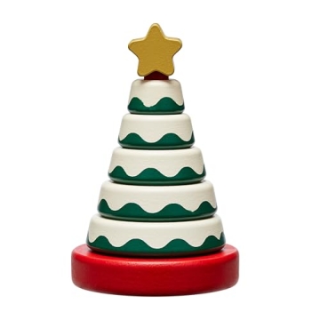 Pearhead Wooden Christmas Tree Stacking Toy, Holiday Nursery Décor & Stacking Rings for Baby, Perfe...