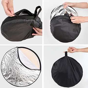 Aqirui 32inch/80cm 5 in 1 Collapsible Light Reflector Round Multi Disc with Bag-Translucent, Silver, Gold, White and Black for Photography Photo Studio Lighting and Outdoor Lighting