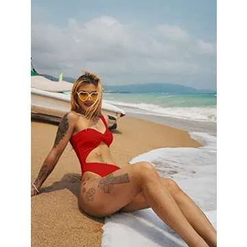 XXTAXN Women's Sexy Thong Cutout Monokinis Tie Beach One Piece Swimsuit Bathing Suit Red