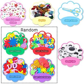 WATINC 1000Pcs DIY Art Craft Kit for Kids Creative Pompoms Pipe Cleaners Feather Foam Flowers Letters Crystal Sticker Felt Wiggle Googly Eyes Sequins Button Colorful Wooden Sticks Paper Party Supplies