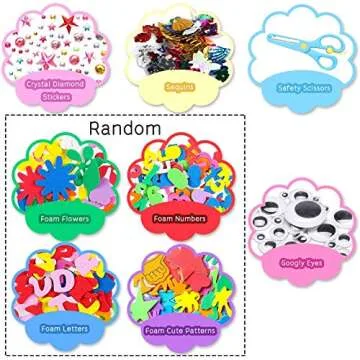 WATINC 1000Pcs DIY Art Craft Kit for Kids Creative Pompoms Pipe Cleaners Feather Foam Flowers Letters Crystal Sticker Felt Wiggle Googly Eyes Sequins Button Colorful Wooden Sticks Paper Party Supplies