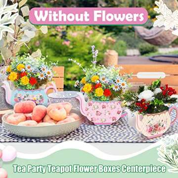 Yinder 6 Pcs Tea Party Decorations Princess Party Flower Boxes Centerpiece Floral Teapot Centerpiece for Floral Tea Themed Birthday Party Supplies Wedding(Sweet Tea Pot)