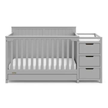 Graco Hadley 5-in-1 Convertible Crib and Changer with Drawer (Pebble Gray) – Crib and Changing-Table Combo with Drawer, Includes Changing Pad, Converts to Toddler Bed, Daybed and Full-Size Bed